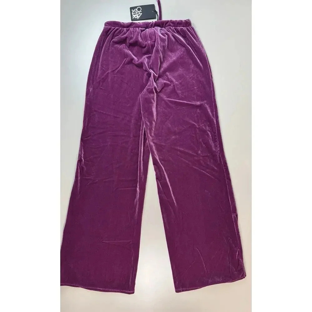 Chaser Women’s Wide Leg Velvet Pants Size Small Purple Drawstring Lounge Cozy - Picture 10 of 11